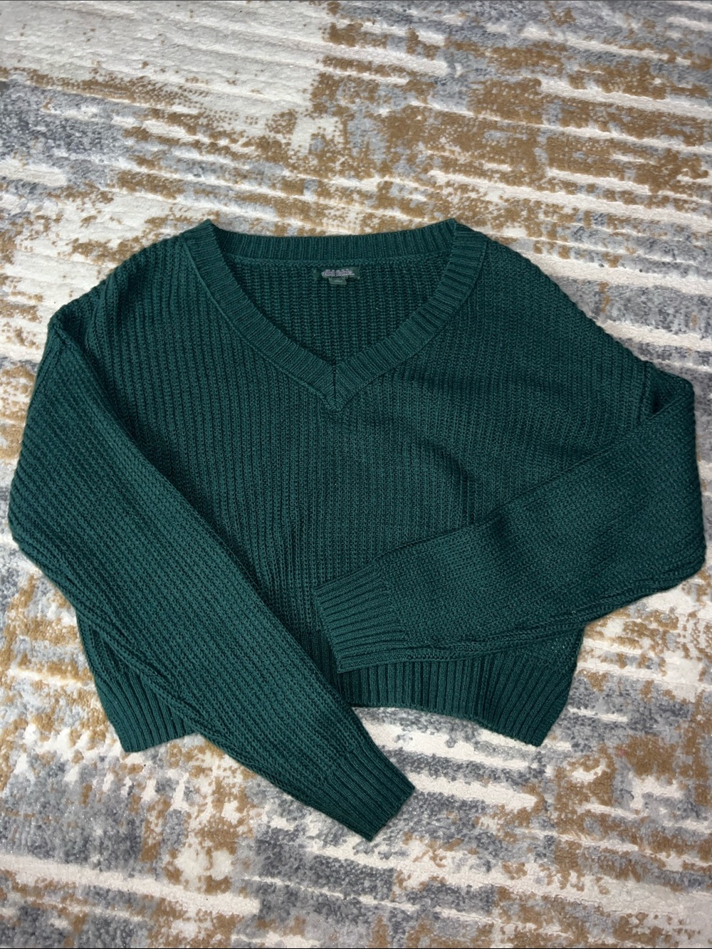 wild fable Forest Green Cropped V-Neck Knit Sweater